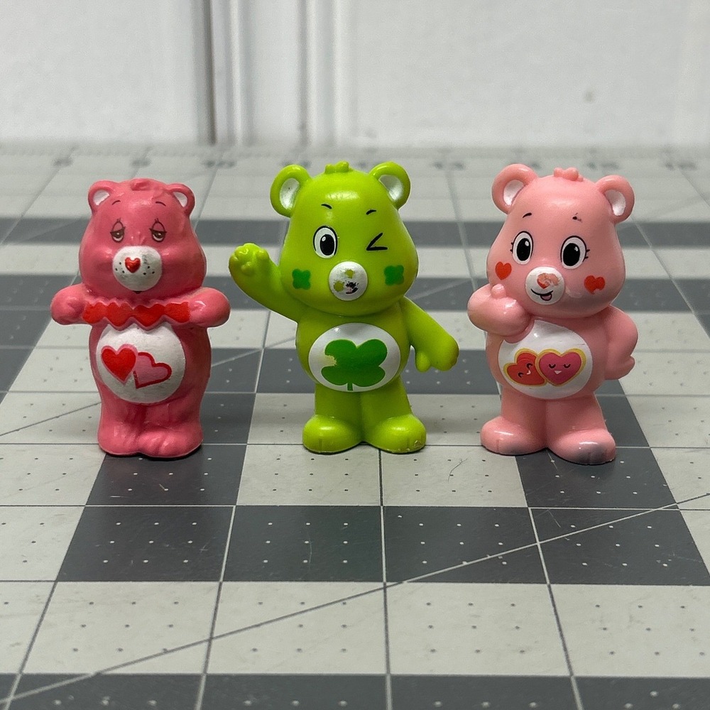 Vintage 80s Love-a-Lot Care Bear Mini PVC Figures Plus Good Luck Bear 3pc Set